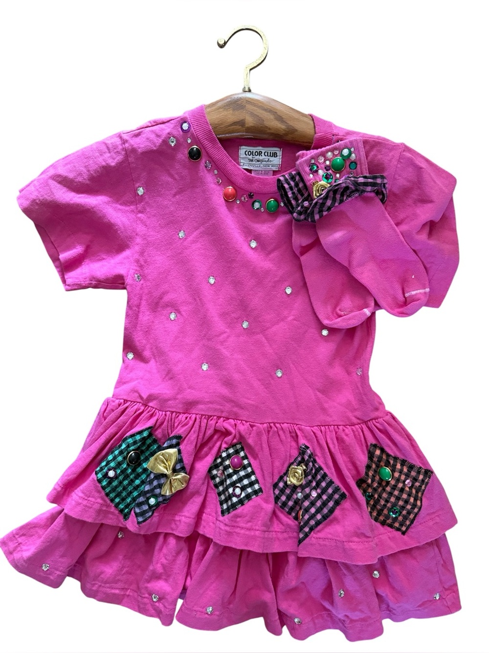 Vintage Color Club JM Originals Dress & Socks Size 7 Made in USA Pink Jeweled